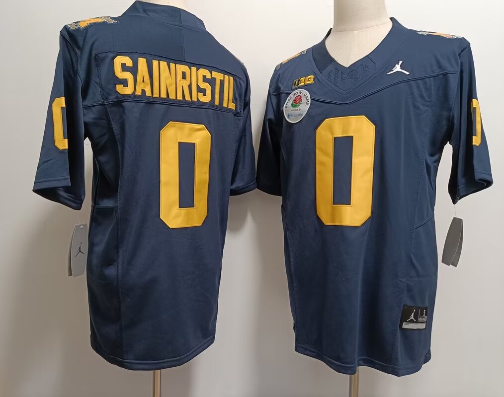 2024 NCAA Men Michigan Wolverines #0 Mike Sainristil blue nike jersey->ncaa teams->NCAA Jersey